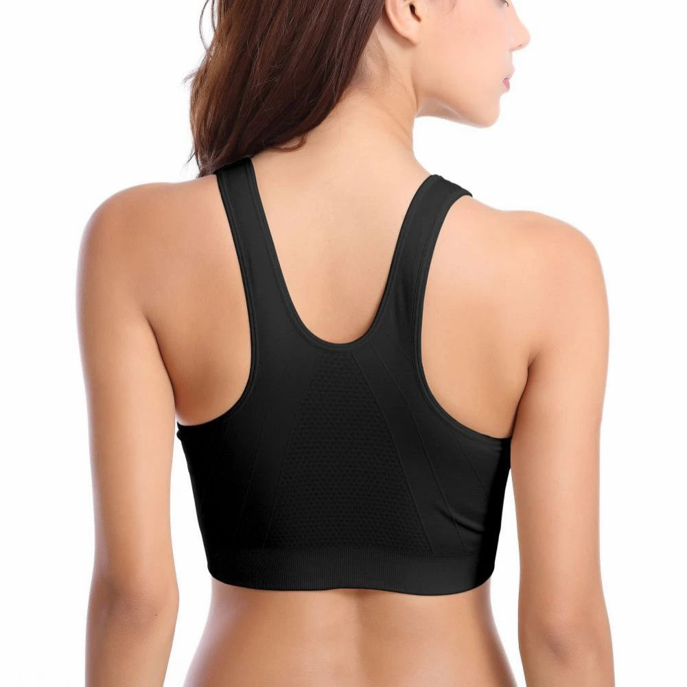 Summer Women New Front Zipper Sports Breathable Wirefree Padded Push Up Sports Top Fitness Gym Yoga Workout Bra Tops Fashion