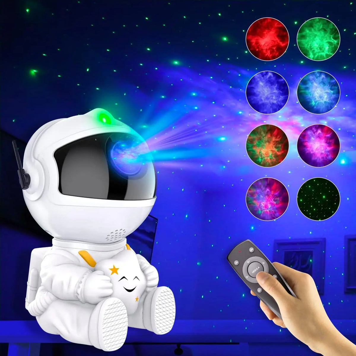 Projetor Estrela Astronauta, Luz noturna com controle remoto, Design ajustável 360, Projetor Nebula Galaxy, Luzes do quarto, Presente das crianças