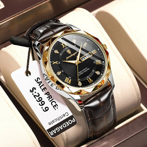Relógio masculino de luxo a prova d´água, com iluminação, data, de quartzo, pulseira de couro